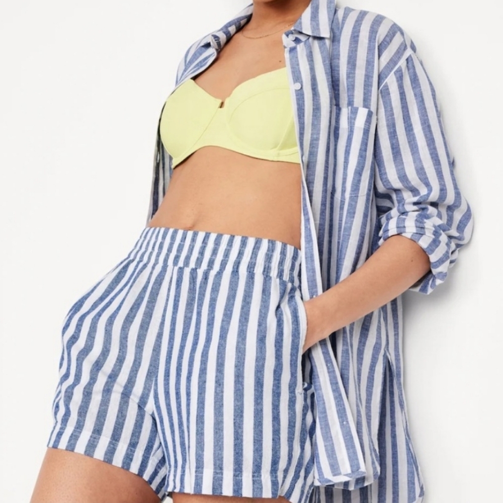OLD NAVY High-Waisted Striped Linen-Blend Shorts